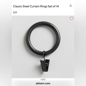 Pottery Barn Teen Classic Black Steel Curtain Rings with Clips